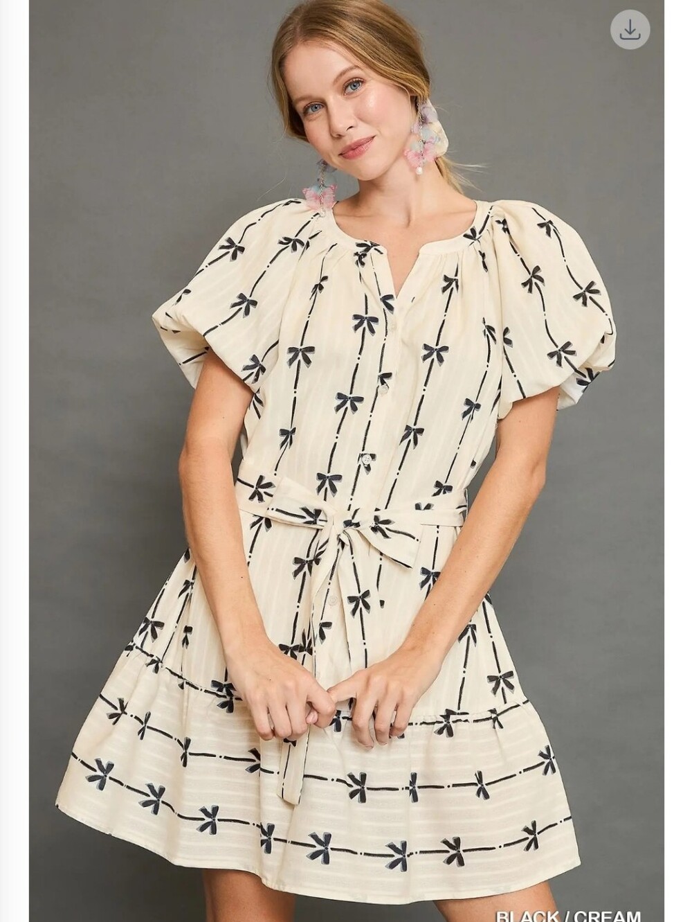 NWT Umgee Bow Print Dress With Tie Belt | Size Small | P2P 19